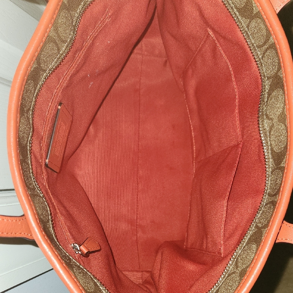 Coach Tan and Orange Signature Tote - Picture 2 of 4